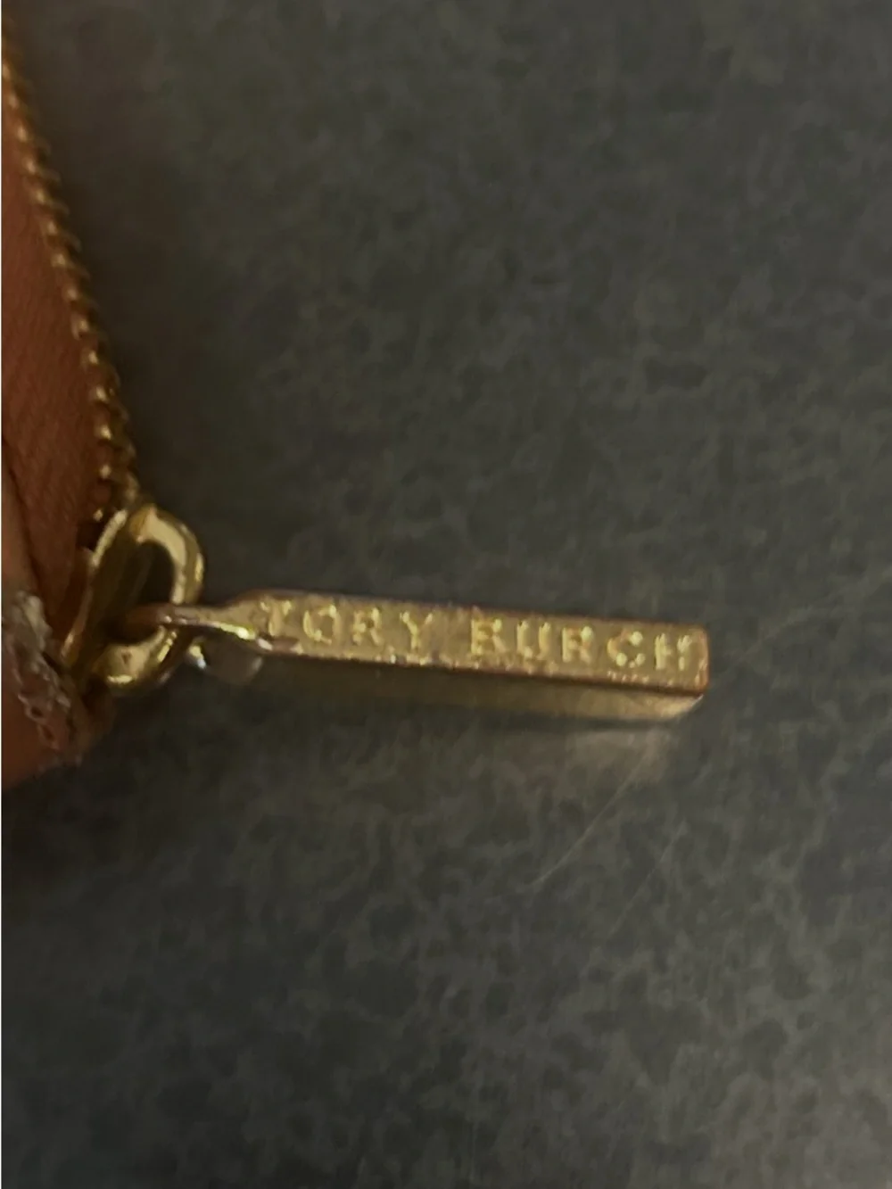 Tory Burch Cognac Leather Wristlet with Gold Logo